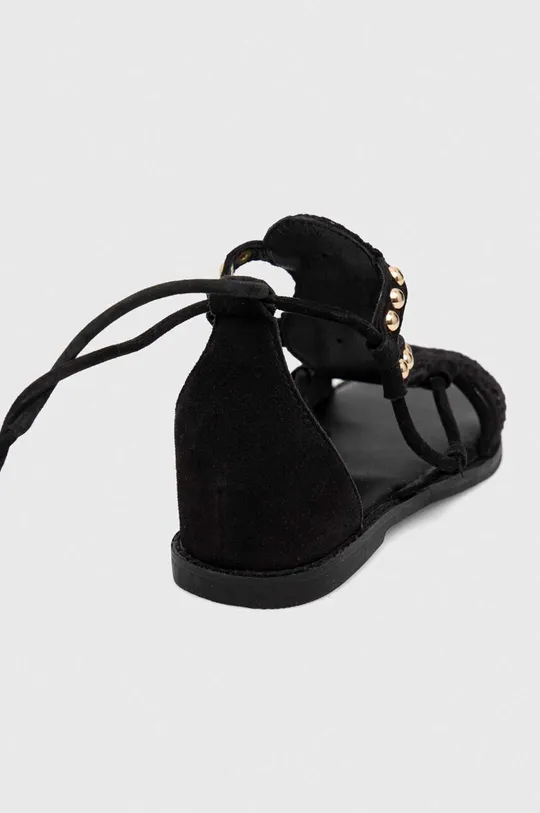 Sandále dámske čierna farba  Zvršok: 50 % Bavlna, 50 % Semišová koža Vnútro: 100 % Prírodná koža Podrážka: 100 % Guma
