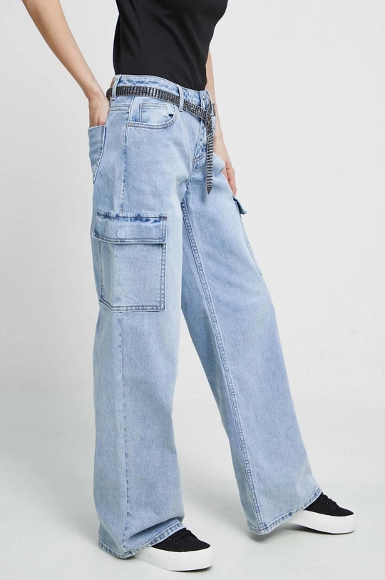 niebieski Jeansy damskie wide leg kolor niebieski Damski