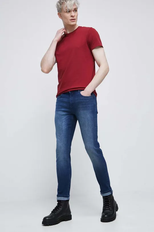 niebieski Jeansy męskie slim fit kolor niebieski Męski