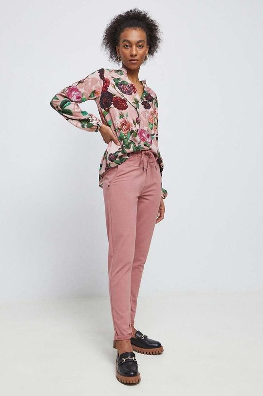 Spodnie dresowe damskie gładkie kolor różowy brudny róż