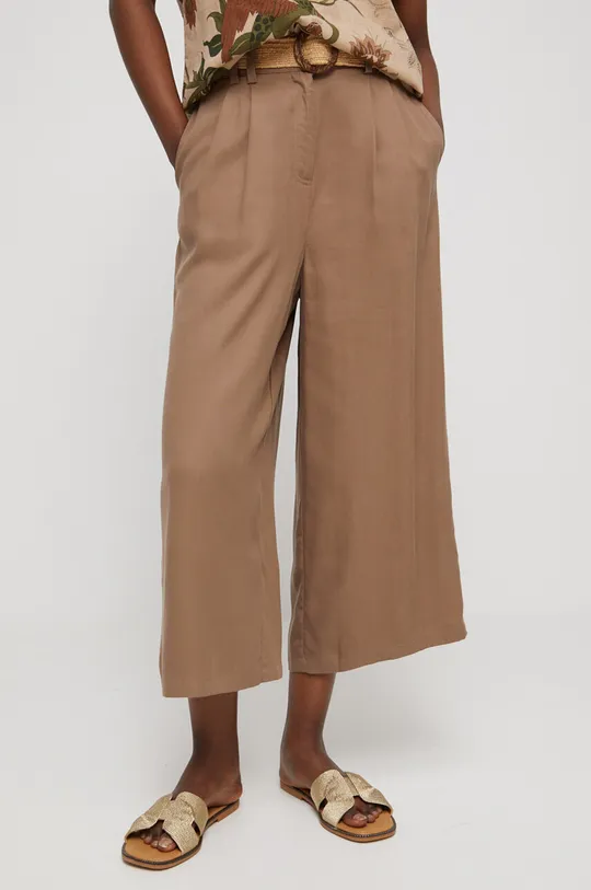 Spodnie damskie gładkie kolor beżowy beżowy