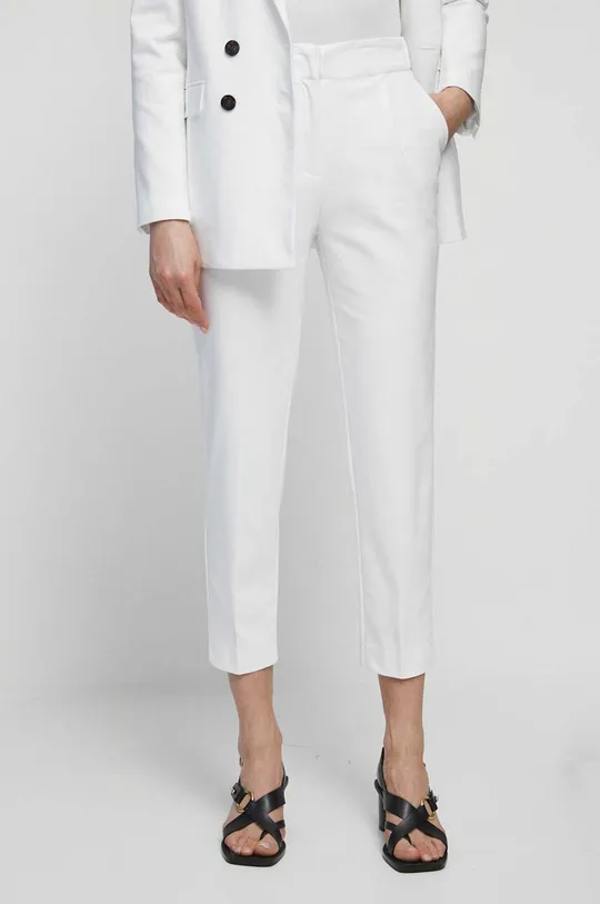 biały Spodnie damskie gładkie kolor biały