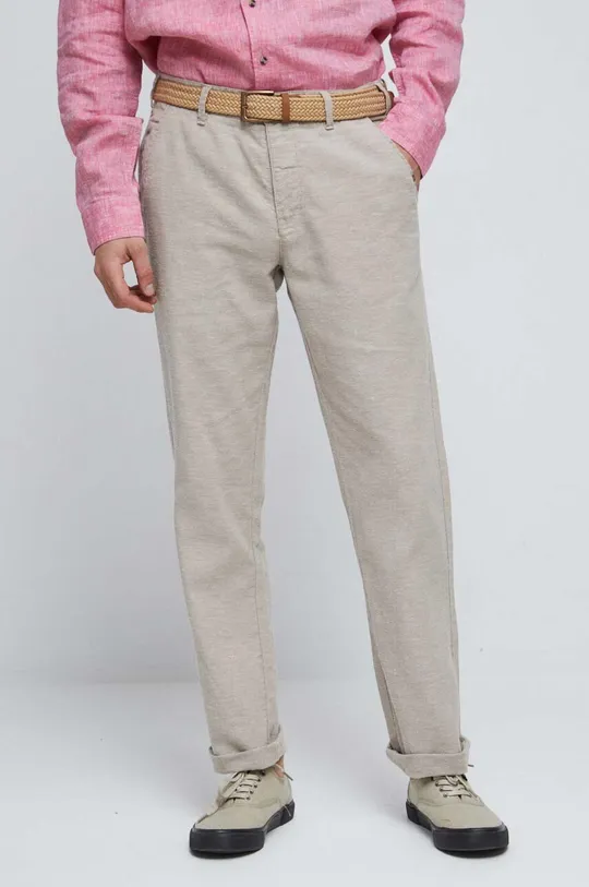 béžová Plátěné kalhoty pánské béžová barva Pánský