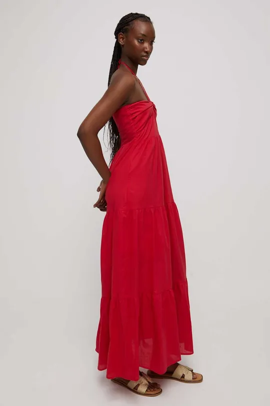 czerwony Sukienka bawełniana damska z wiązaniem kolor czerwony