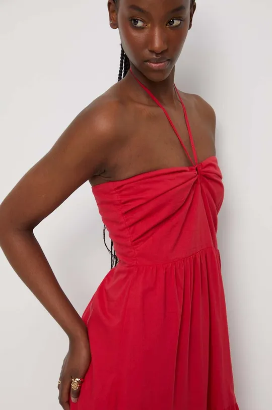 Sukienka bawełniana damska z wiązaniem kolor czerwony Damski