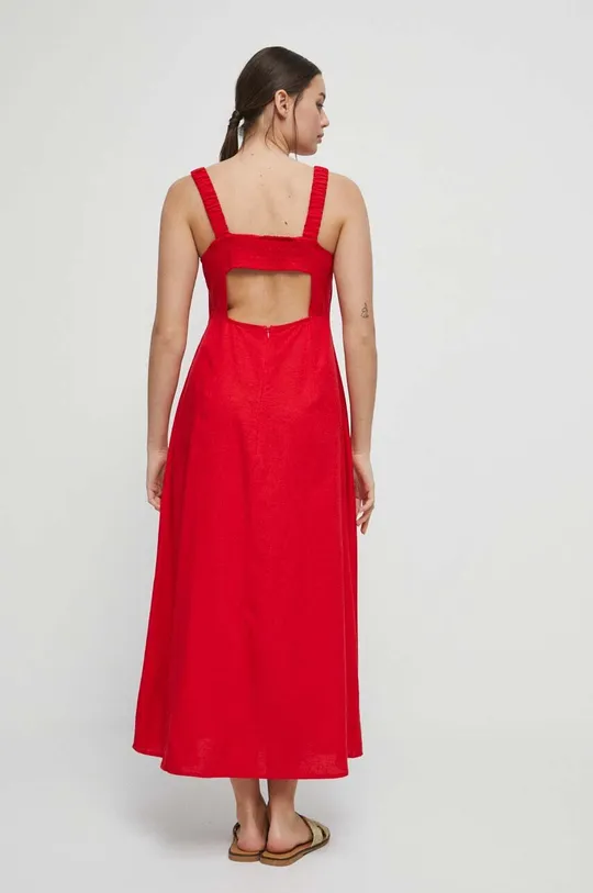Sukienka z domieszką lnu damska gładka kolor czerwony 71 % Wiskoza, 16 % Len, 13 % Bawełna