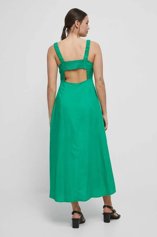 Sukienka z domieszką lnu damska gładka kolor zielony 71 % Wiskoza, 16 % Len, 13 % Bawełna