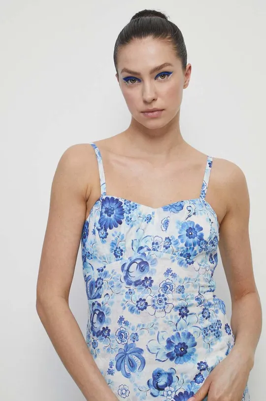 Medicine sukienka lniana kolor niebieski maxi dopasowana | Answear.com