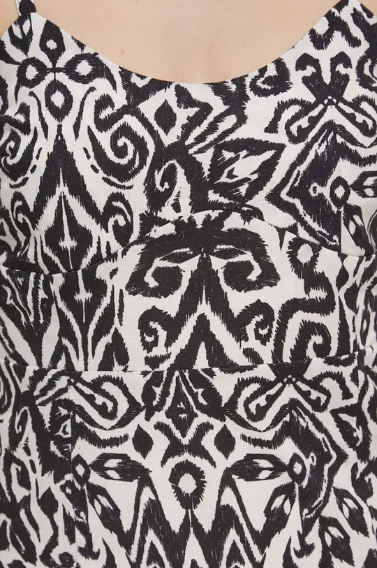 Sukienka lniana damska wzorzysta kolor beżowo czarny Damski