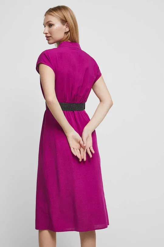 Sukienka z domieszką lnu damska gładka kolor różowy 71 % Wiskoza, 16 % Len, 13 % Bawełna