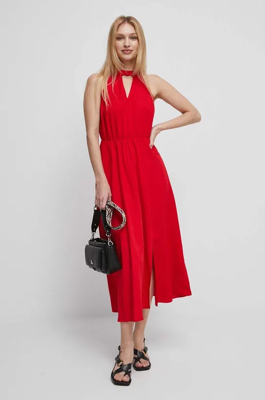 rdeča Obleka iz mešanice lana Medicine Ženski