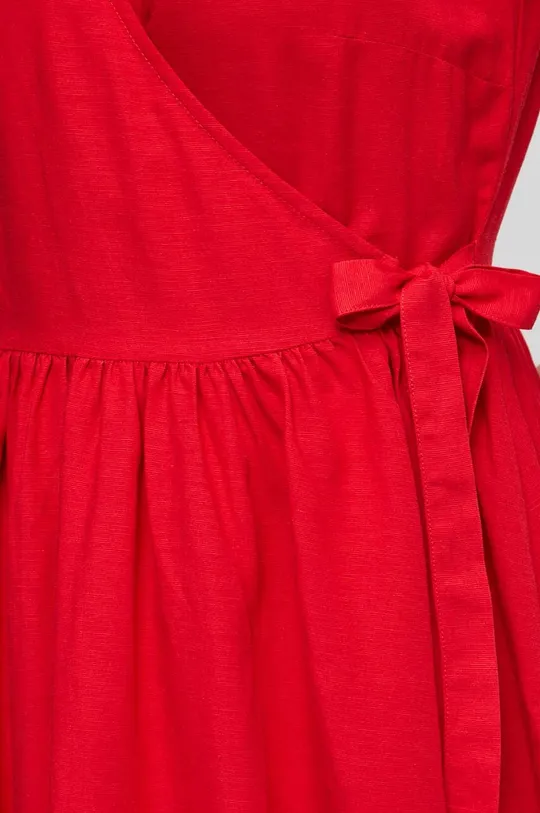 Sukienka z domieszką lnu damska gładka kolor czerwony Damski