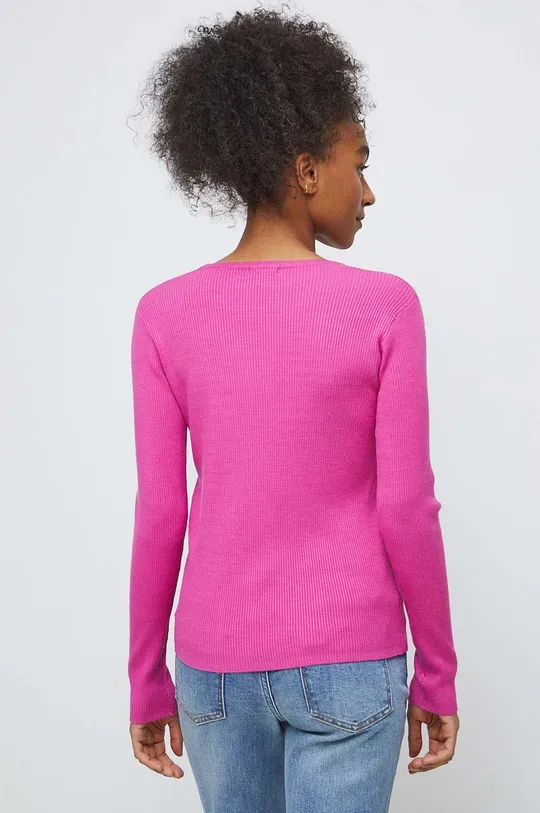 Sweter damski prążkowany kolor różowy 70 % Wiskoza, 30 % Poliamid