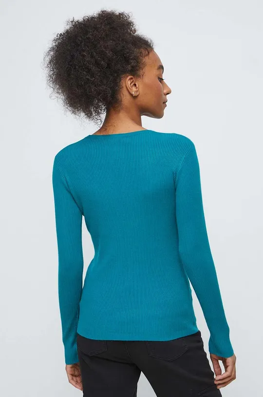 Sweter damski prążkowany kolor turkusowy 70 % Wiskoza, 30 % Poliamid