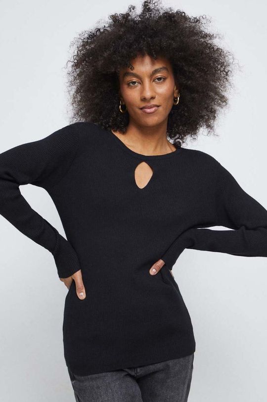 czarny Sweter damski prążkowany kolor czarny