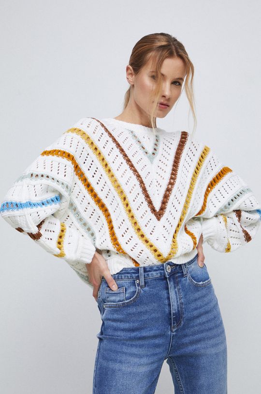kremowy Sweter damski wzorzysty kolor beżowy Damski
