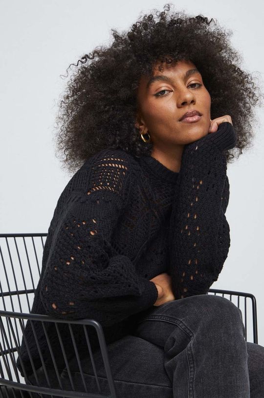 czarny Sweter damski z fakturą kolor czarny