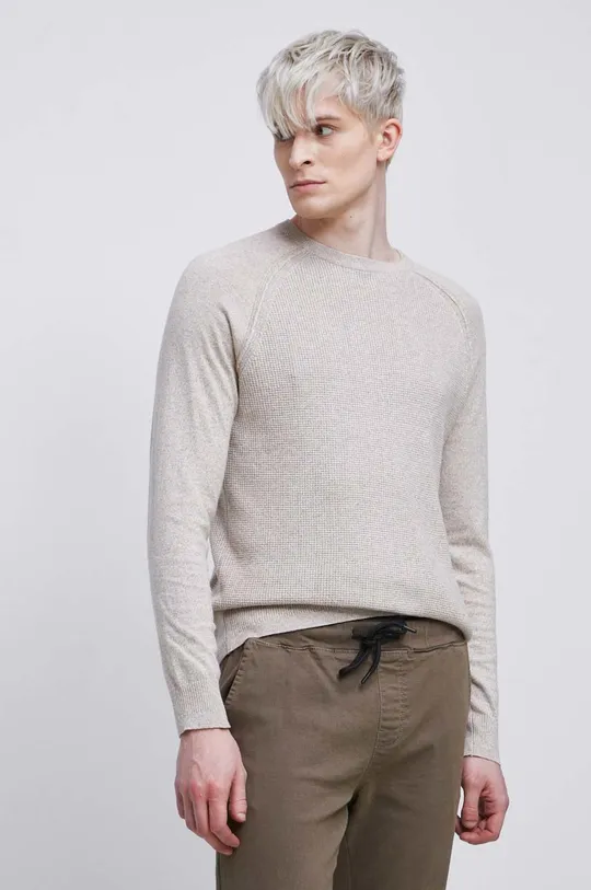 piaskowy Sweter męski z fakturą kolor beżowy