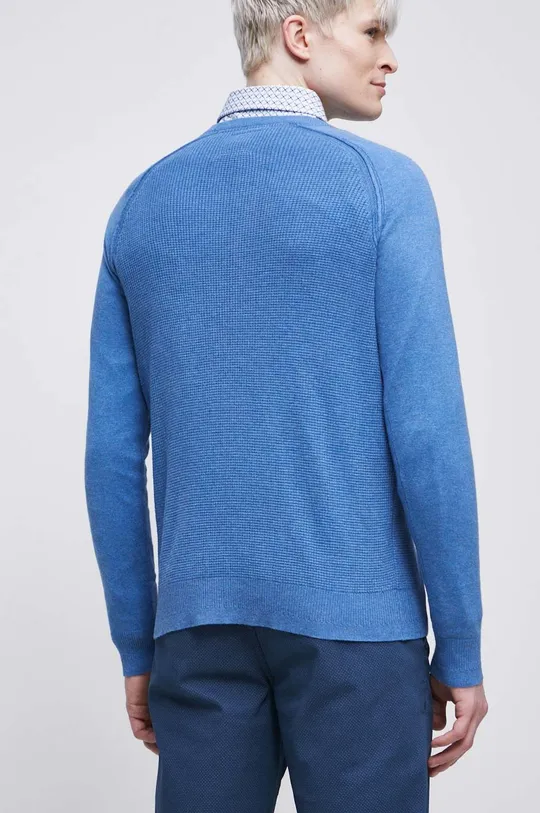 Sweter męski z fakturą kolor niebieski 53 % Bawełna, 40 % Wiskoza, 7 % Poliamid