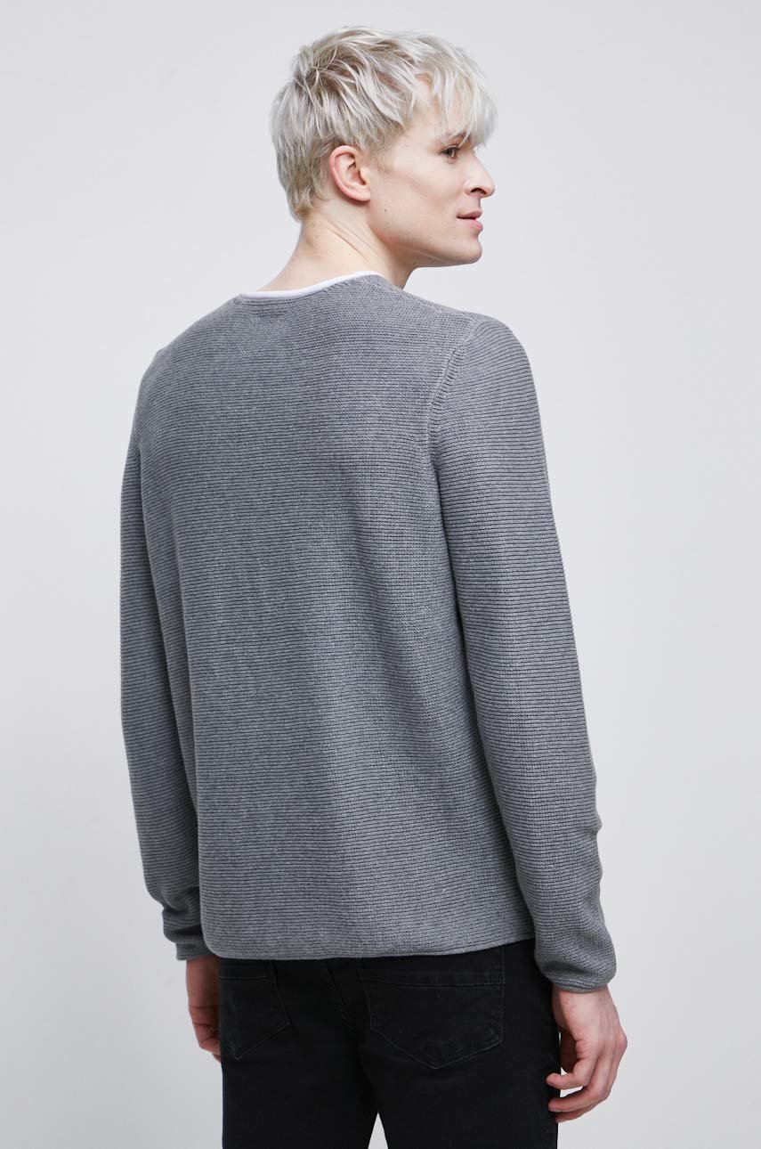Sweter bawełniany męski z fakturą kolor szary 100 % Bawełna