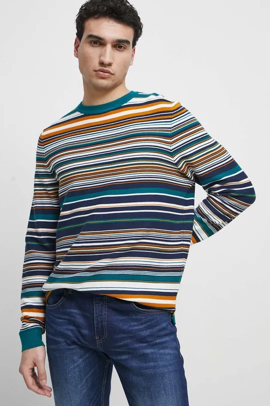 multicolor Sweter bawełniany męski wzorzysty kolor multicolor Męski