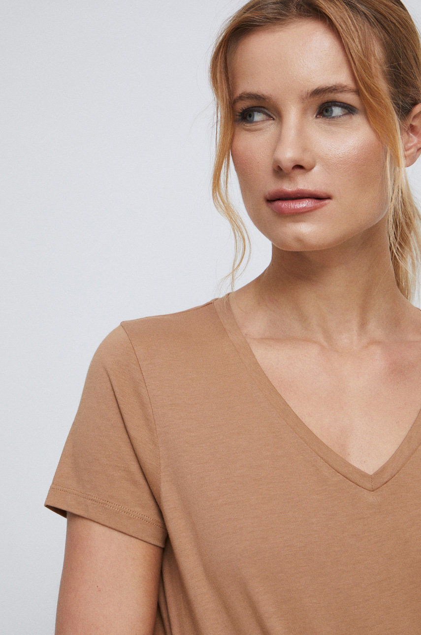 beżowy T-shirt bawełniany damski gładki kolor beżowy