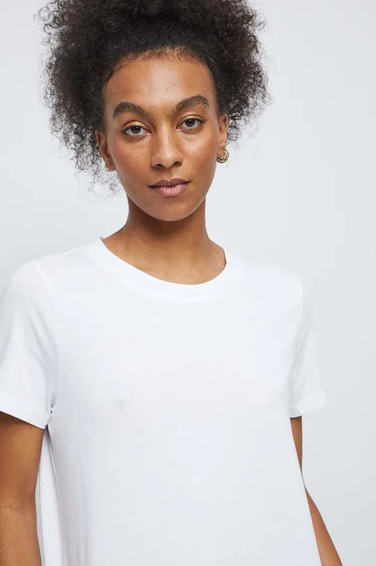 biały T-shirt bawełniany damski gładki z domieszką elastanu kolor biały