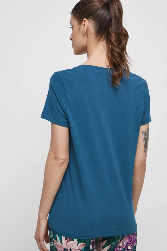 T-shirt bawełniany damski gładki z domieszką elastanu kolor turkusowy <p>95 % Bawełna, 5 % Elastan</p>