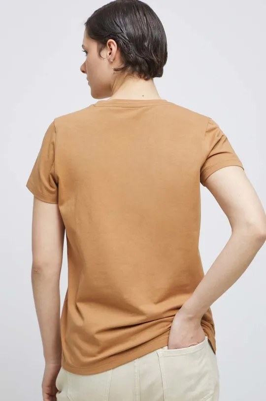 T-shirt bawełniany damski gładki z domieszką elastanu kolor beżowy 96 % Bawełna, 4 % Elastan