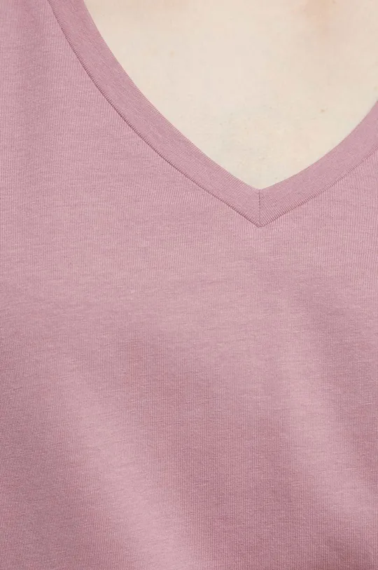 T-shirt bawełniany damski gładki z domieszką elastanu kolor różowy Damski