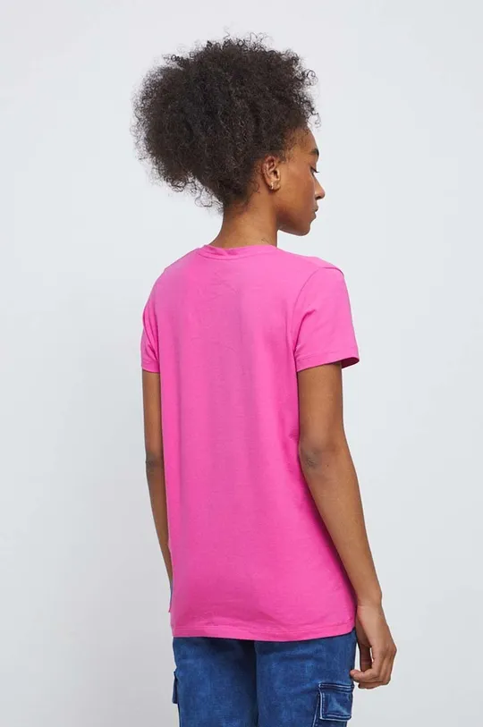 T-shirt bawełniany damski gładki z domieszką elastanu kolor różowy 96 % Bawełna, 4 % Elastan
