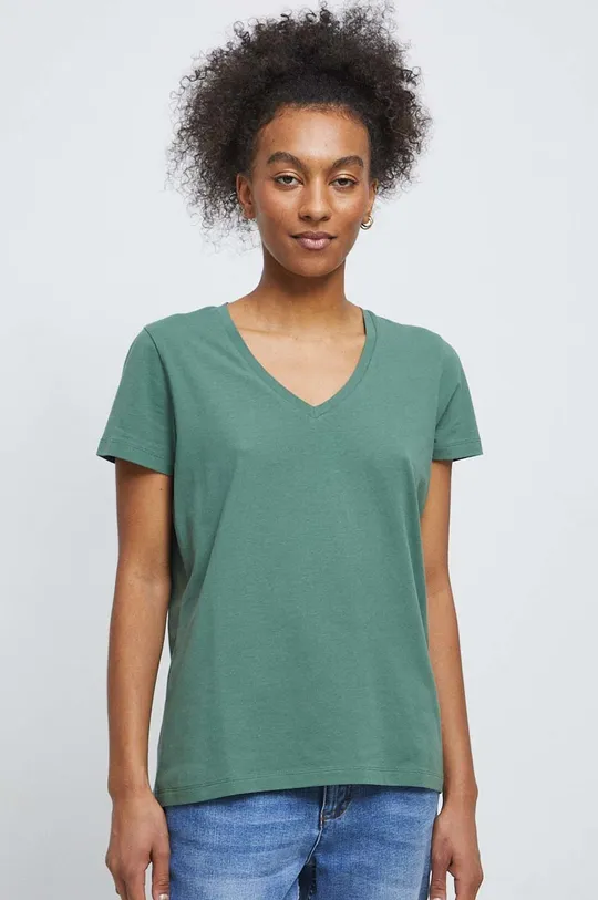 brudny zielony T-shirt damski gładki kolor zielony Damski