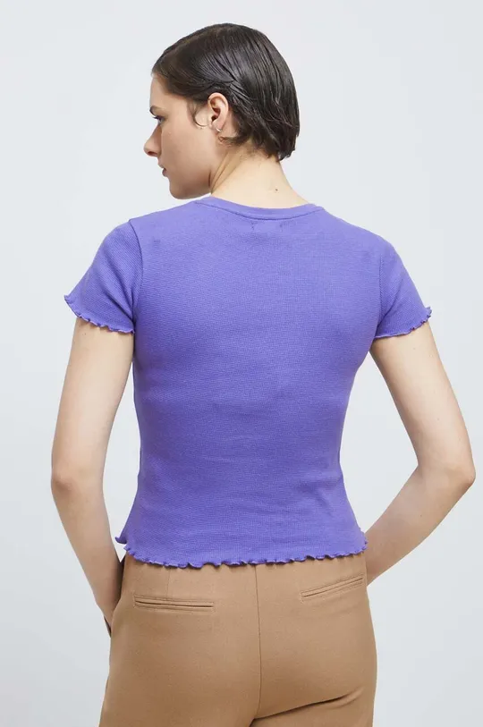 T-shirt bawełniany damski z fakturą z domieszką elastanu kolor fioletowy 98 % Bawełna, 2 % Elastan