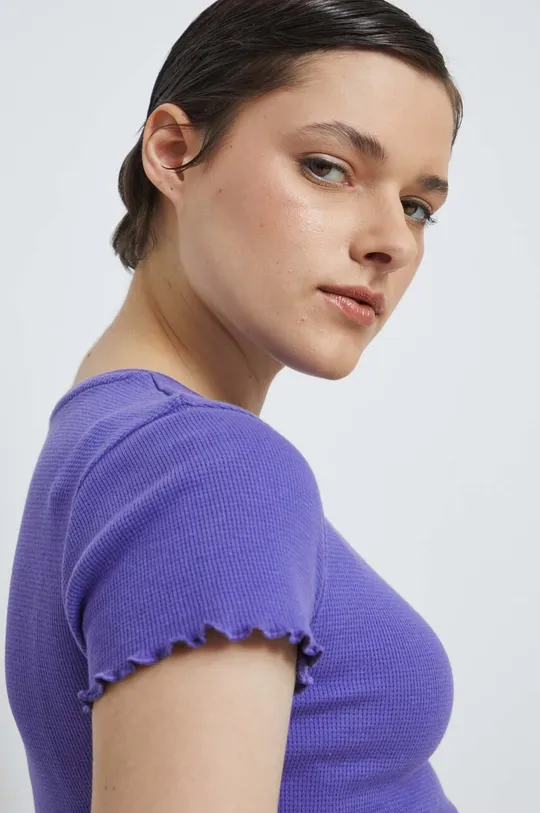 T-shirt bawełniany damski z fakturą z domieszką elastanu kolor fioletowy Damski