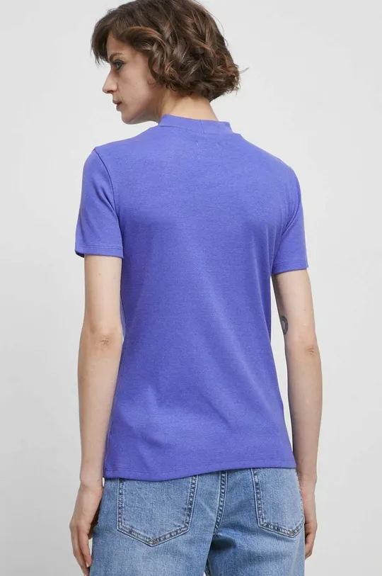T-shirt damski prążkowany kolor fioletowy 48 % Bawełna, 48 % Wiskoza, 4 % Elastan
