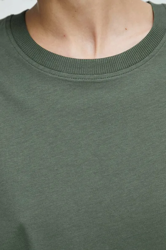 T-shirt bawełniany gładki kolor zielony Damski