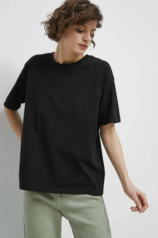 czarny T-shirt bawełniany gładki kolor czarny Damski