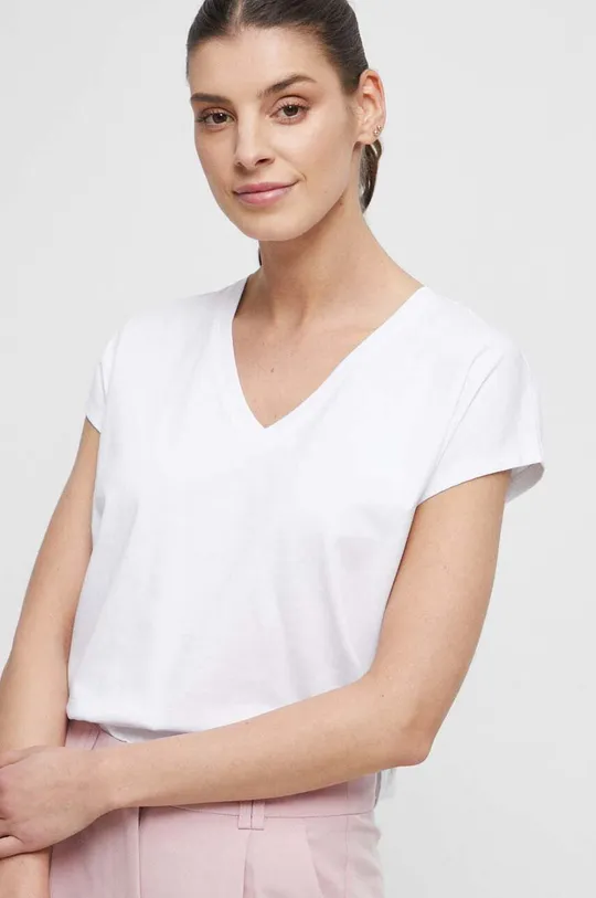 biały T-shirt bawełniany damski gładki kolor biały Damski