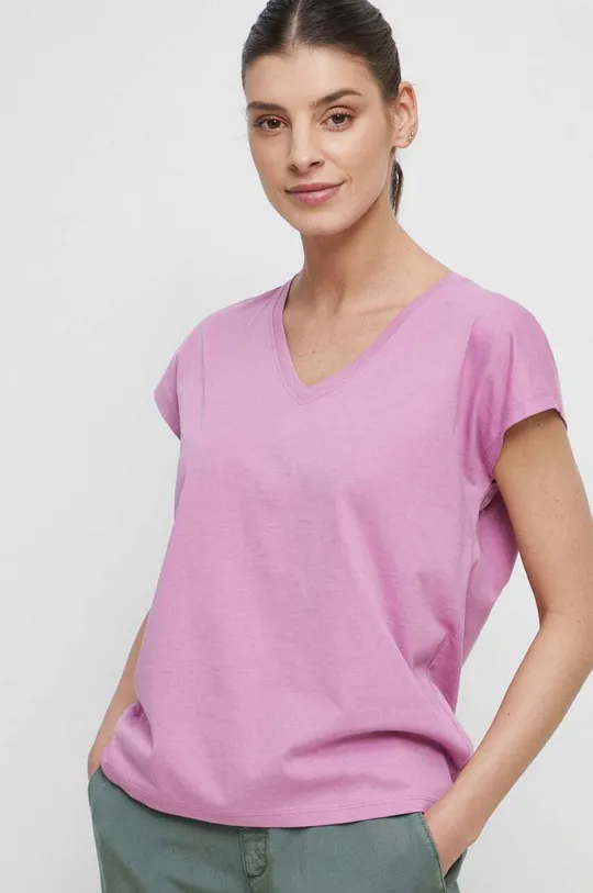 fioletowy T-shirt bawełniany damski gładki kolor fioletowy Damski