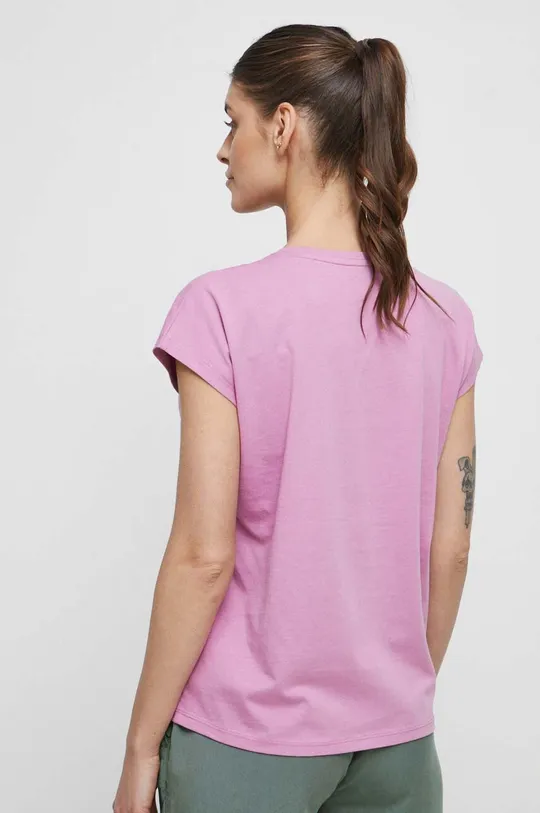 T-shirt bawełniany damski gładki kolor fioletowy 100 % Bawełna