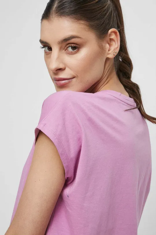 fioletowy T-shirt bawełniany damski gładki kolor fioletowy
