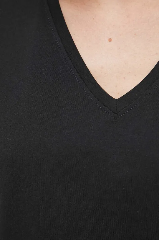 T-shirt bawełniany damski gładki kolor czarny Damski