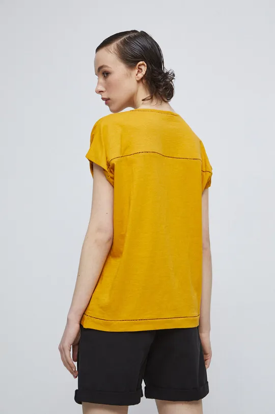 T-shirt bawełniany damski gładki kolor żółty 100 % Bawełna
