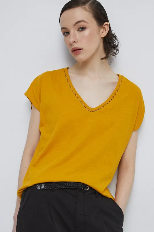 żółty T-shirt bawełniany damski gładki kolor żółty