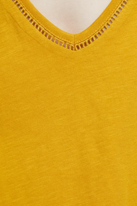 T-shirt bawełniany damski gładki kolor żółty Damski
