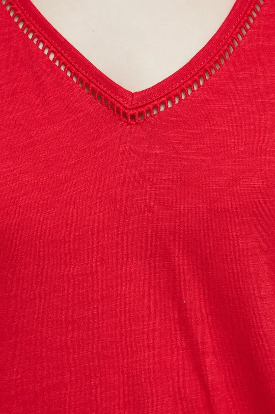T-shirt bawełniany damski gładki kolor czerwony Damski