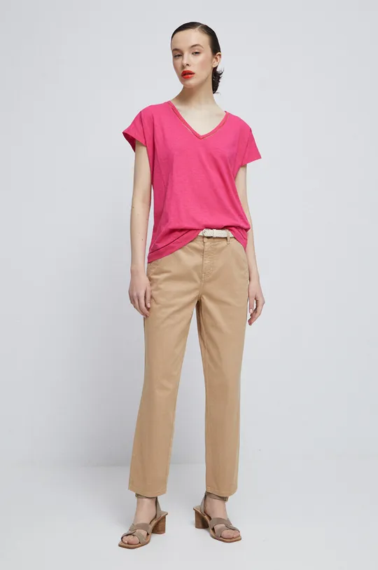 Bavlnené tričko dámsky ružová farba ružová