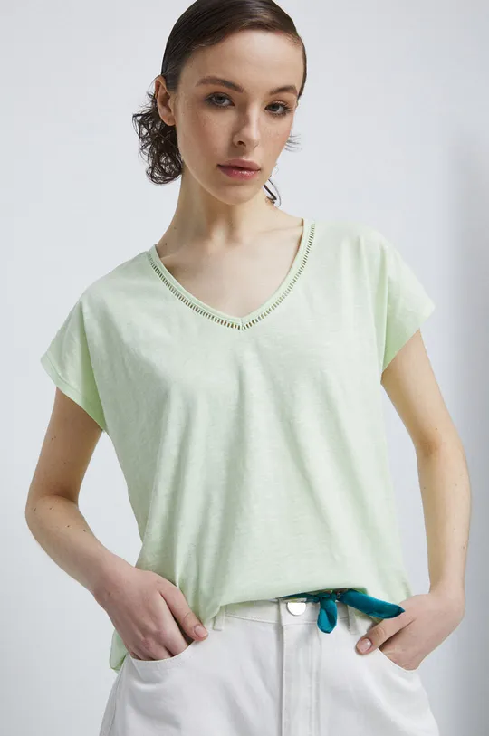 zelená Bavlnené tričko dámsky zelená farba Dámsky