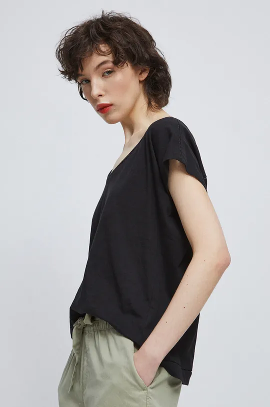 czarny T-shirt bawełniany damski gładki kolor czarny Damski