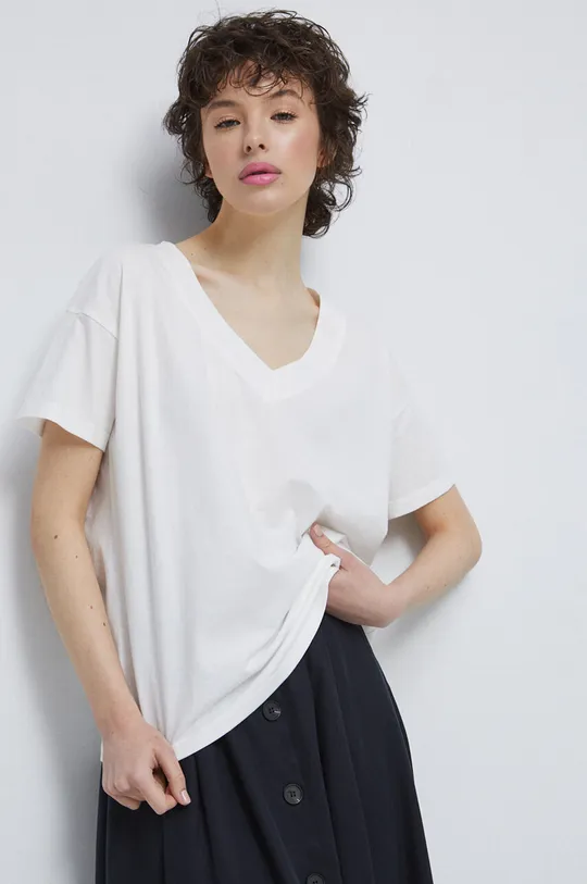 biały T-shirt bawełniany damski kolor biały Damski